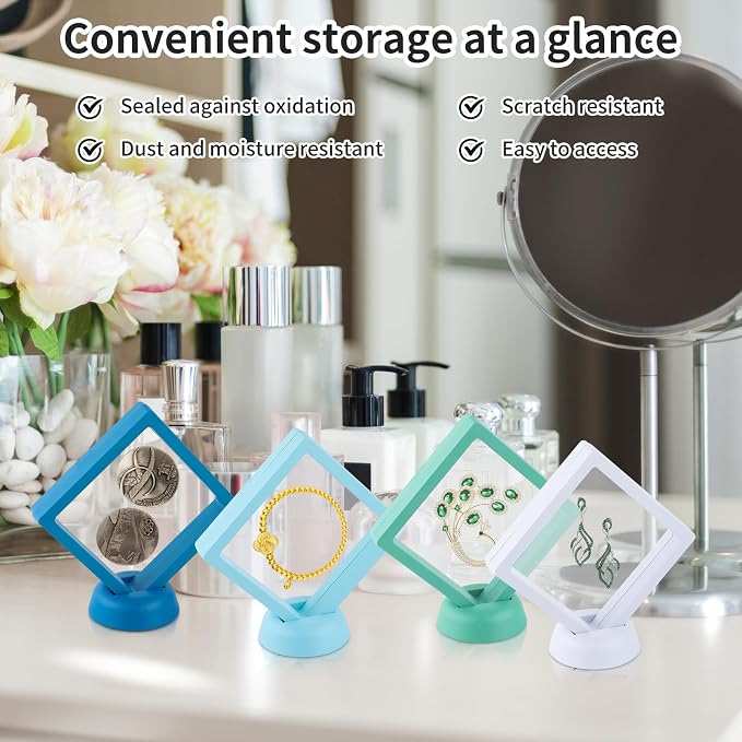 20 Pcs Floating Frame Case with Stands, 3.5X 3.5 x 0.8 inch, Challenge Coin Display,Transparent PE Jewelry Storage Box, Floating Display Holder Stands for Antique Challenge Coins, Medallion(Color C) - Image 5