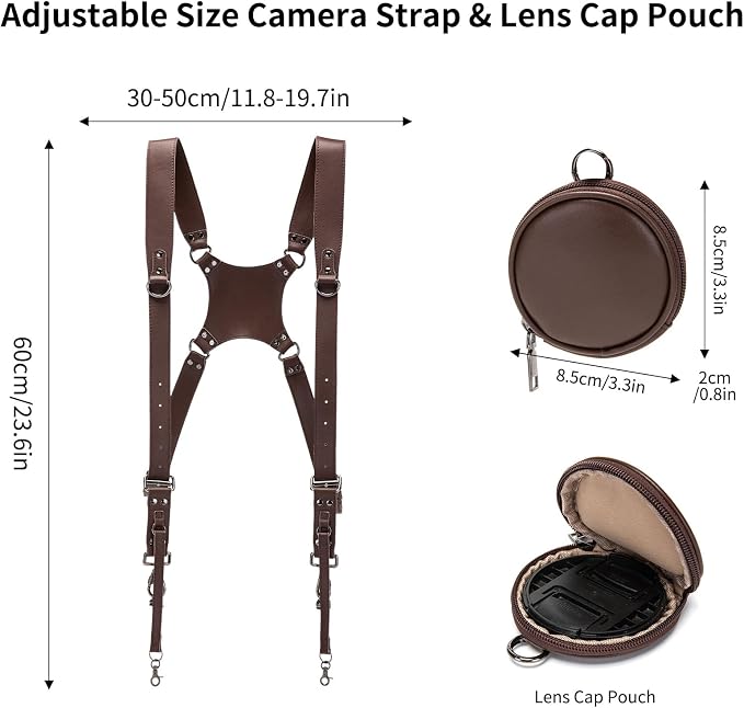 Dual Camera Harness Leather Camera Straps for Photographers for DSLR/SLR | Camera Holster Camera Harness for Photographers Leather Harness Camera Belt Spider Holster Camera Belt Camera Neck Strap - Image 4