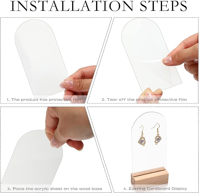 Yulejo Acrylic Earring Display Stand Jewelry Retail Holder Arch Acrylic Holder for Studs Dangle Earrings Solid Hollow Sign Stand Jewelry Displays with Wooden Bases - Image 3