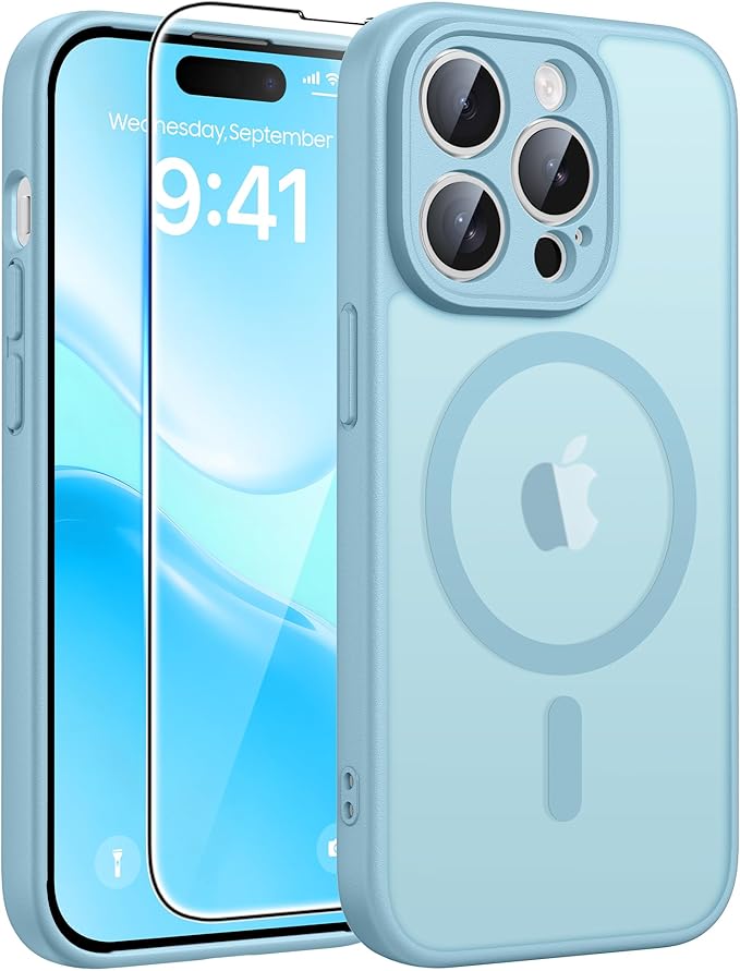 FNTCASE for iPhone 14 Pro Case, Compatible with Magsafe, Screen Protector | Full Camera Protection, Translucent Matte, 14FT Military Grade Drop Proof, Shockproof Protective Phone Cover, Teal by FNTCASE