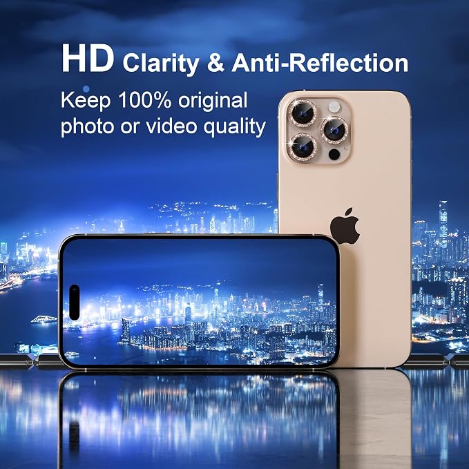 Misea Compatible for iPhone 16 Pro/iPhone 16 Pro Max Camera Lens Protector | 9H Tempered Glass Ultra HD Bling Camera Screen Protector Cover Metal Individual Ring Accessories, Desert Titanium Glitter - Image 4