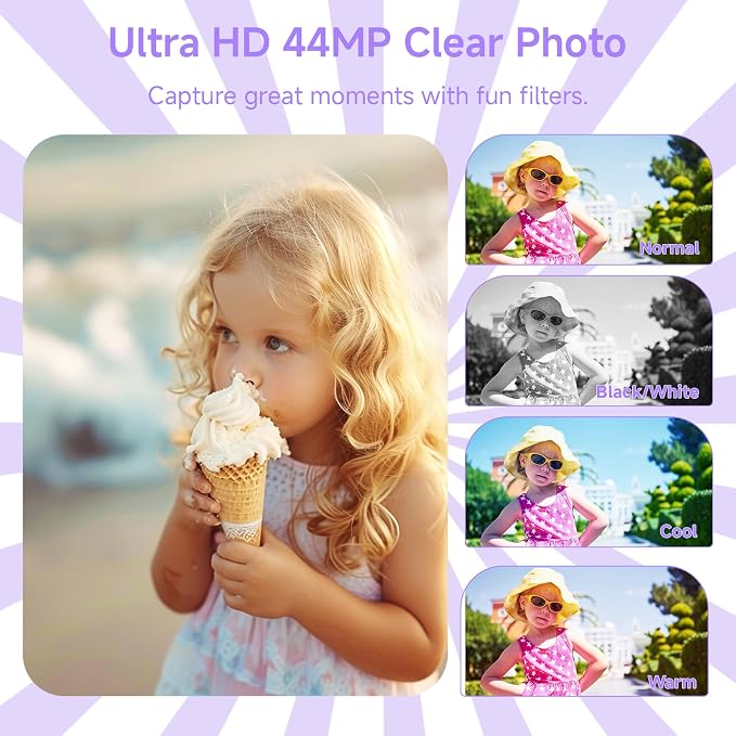 Digital Camera, FHD 4K Digital Camera for Kids Purple with 64GB SD Card 16X Digital Zoom, Cameras for Photography Compact Point and Shoot Camera for Teen Boys Girls Kids Autofocus Camera Digital - Image 4