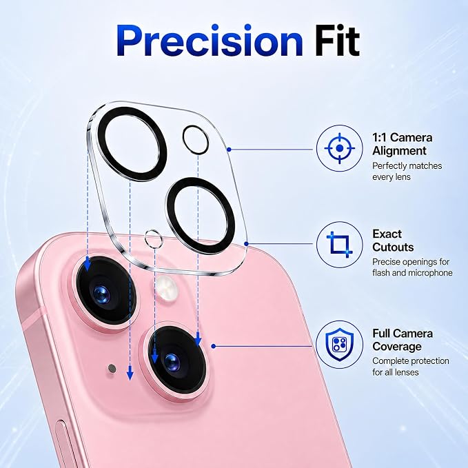Camera Lens Protector for iPhone 15/iPhone 15 Plus- 3 Pack | 9H Tempered Glass, HD Clear, Scratch Resistant, Camera Cover Accessories, Case Friendly, Not Affect Night Shots - Image 5