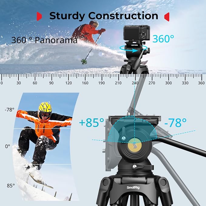 SmallRig FreeSpeed Heavy Duty Video Tripod, 74" Camera Tripod with 360° Fluid Head for Manfrotto Plate, One-Knob Quick Extend, 75mm Bowl, Load up 17.64lb for DSLR Mirrorless Camera, Camcorder- FSD14 - Image 7