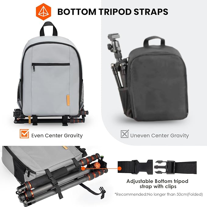 TARION Small Camera Backpack for Photographers Compact 12L Grey TB-S | 13 Inch Laptop Compartment, Rain Cover, Bottom Tripod Holder, for DSLR Mirrorless Cameras, Everyday Shooting - Image 4