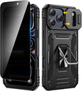VEGO for iPhone 17 Pro Case with Privacy Screen Protector Black | Slide Camera Cover & Ring Kickstand Military Grade Heavy Duty Protection Cover for iPhone 17 Pro 5G 6.3 Inch - Black by VEGO