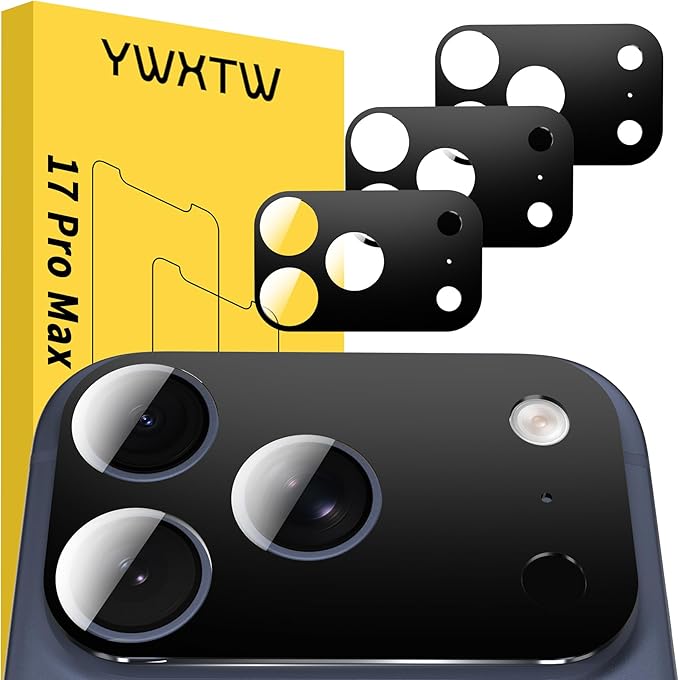 YWXTW [0 Bubbles for iPhone 17 Pro Max Camera Protector, Full Coverage Tempered Glass Lens Screen Protector for iPhone 17 Pro Max Accessories, Case Friendly, HD Clear, 3 Pack (Black) by YWXTW