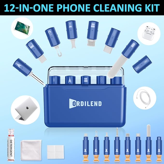 iPhone Cleaning Kit for Charging Port Cleaner AirPod Phone, Dark Blue | Multi-Tool, iPhone Cleaner, Repair Lightning Cable USB C Speaker Charger iPad Connector, Compact Portable, with Storage Case - Image 2