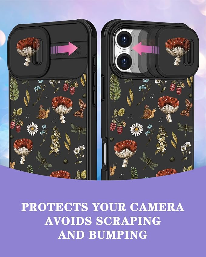 for iPhone 17 Case - Women Cute Phone Cover Girly Pretty Fancy Unique Aesthetic Design Slide Camera Cover Protective Case for Apple for iPhone 17, Mushroom Floral - Image 3