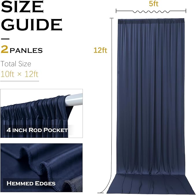 10x12 ft Navy Blue Backdrop Curtains for Weddings, Birthdays and Photos - Image 7