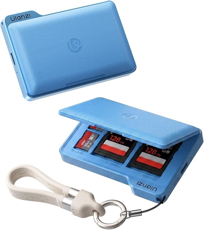 ULANZI DC01 Memory Card Case & USB-C Reader, 4 SD + 4 TF Slots | 312MB/s UHS-II, Dual-Slot Read, Aluminum Folder Magnetic Case with Lanyard Cable, 2.19oz Portable for Photographer by ulanzi