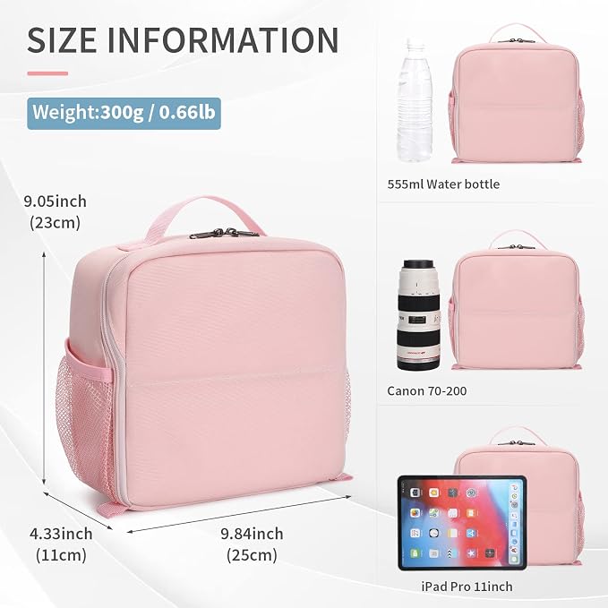 BAIGIO Camera Bag Insert Handbag Inner Case Large Capacity Small Camera Insert Bag Shockproof and Water-resistant DSLR SLR Foldable Protective Camera Organizer Cube Padded Camera Bag Pink - Image 4