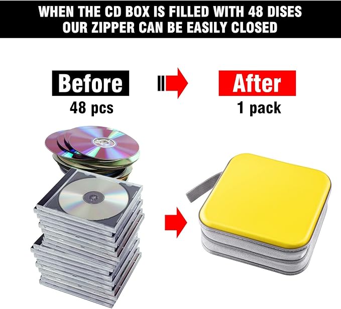 48‑Capacity Hard Plastic CD/DVD Binder for Car, Home & Travel | Zipper‑DVD Organizer, Scratch‑Resistant Sleeves Shield Discs From Dust & Damp; Stores Music, Video, Gaming & Blu‑ray Discs - Image 4