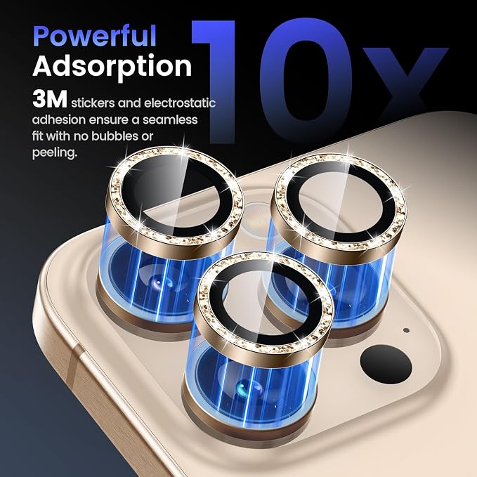 Tensea Camera Lens Protector for iPhone 16 Pro Max/16 Pro/15 Pro Max/15 Pro | Metal Aluminum Alloy Tempered Glass Cover Bling Camera Screen Protector Accessories, Case Friendly - Image 4