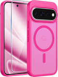 FNTCASE for Google Pixel 11 Pro XL Case, Fit for Magsafe, Screen Protector | Translucent Matte Magnetic Back, 14FT Military Grade Drop Protection, Shockproof Protective Phone Cover, Hot Pink by FNTCASE