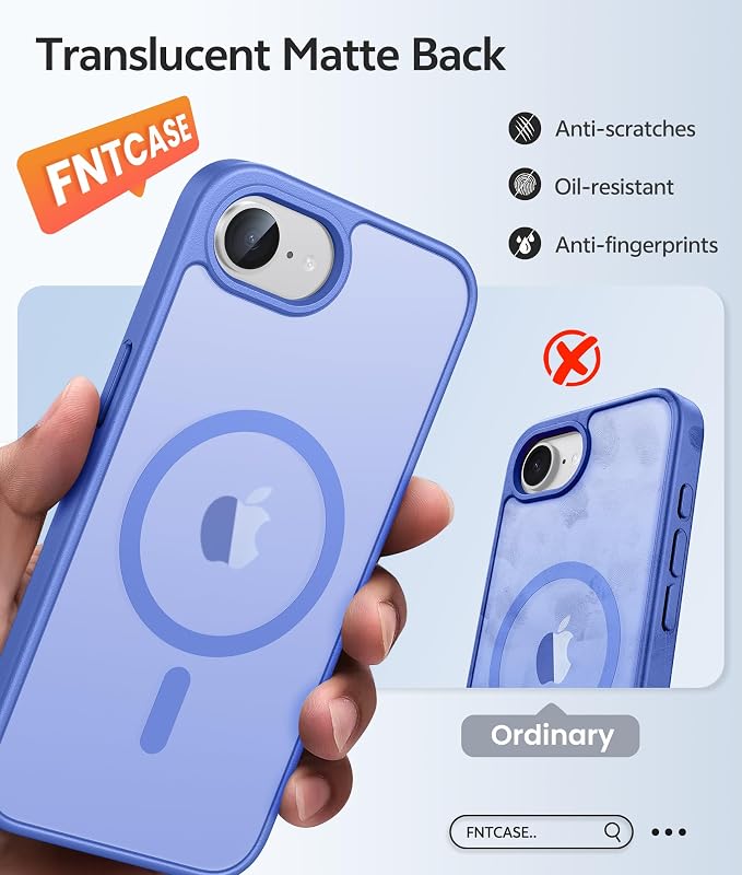 FNTCASE for iPhone 17e/ iPhone 16e Case, Fit for Magsafe, Screen Protector | Translucent Matte Magnetic Back, 14FT Military Grade Drop Protection, Shockproof Protective Phone Cover, Ultramarine - Image 6