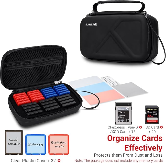 EVA PU CFexpress Type B Card Case with 32 PCS Individual Plastic Memory Card Holder for 12 XQD/CFexpress Type-B Cards & 20 SD SDXC SDHC Cards,Water-Resistant Anti-Shock CFexpress SD Card Case Storage - Image 2