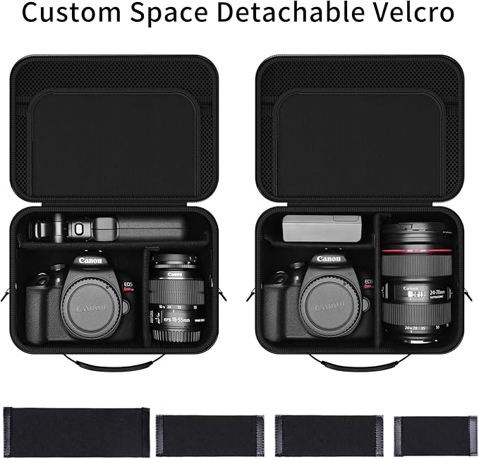 Hard Shell Camera Case Compatible with Canon EOS Rebel T7/R50/R100 and More DSLR & Mirrorless Cameras – Portable Travel Bag with Adjustable Dividers, Mesh Pocket & Shoulder Strap (Grey) - Image 2