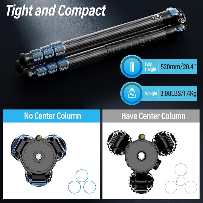 SIRUI AM-324 Carbon Fiber Camera Tripod 57", 32mm Tube, Max 20KG | 4-Section Legs, DSLR, Mirrorless Camera, Compact Design, Lightweight, Stable Support, Travel, Outdoor Photography - Image 5