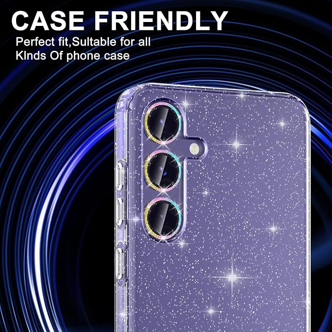 for Samsung Galaxy S24 Plus Camera Lens Protector, Individual Metal Ring Tempered Glass Lens Cover, [Strong Adsorption] Scratch Resistant Ultra-Thin HD Clear Lens Cover, 1 Set-Colorful Sparkly - Image 5