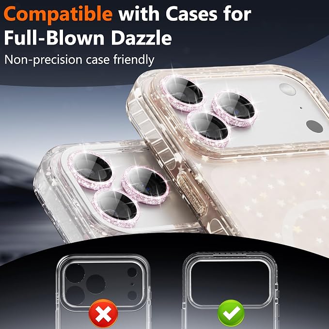 YWXTW [All-Over Glitter] Camera Lens Protector for iPhone 17 Pro Max/17 Pro/16 Pro Max/16 Pro/15 Pro Max/15 Pro/14 Pro/Max, 9H Tempered Glass Camera Cover, Anti-Scratch Case Friendly (Pink) - Image 5