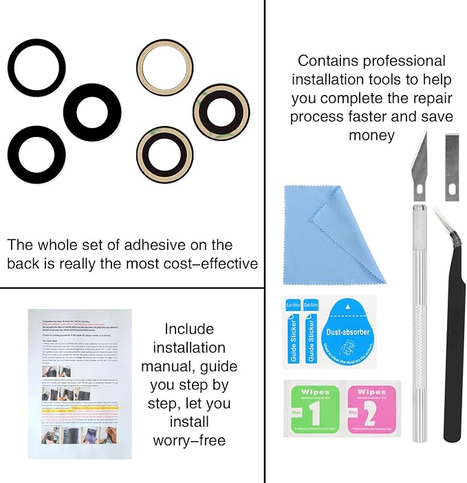 ASDAWN Back Rear Camera Lens Glass Replacement for iPhone 16 Pro 6.3 inches and iPhone 16 Pro Max 6.9 inches Camera Lens replacement with Pre-Installed Adhesive + Repair Tool Kit + Installation Manual - Image 7