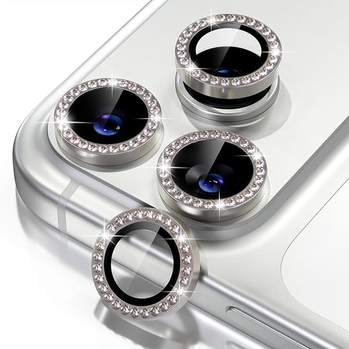 Misea Compatible for iPhone 17 Pro/iPhone 17 Pro Max Camera Lens Protector | 9H Tempered Glass Ultra HD Bling Camera Screen Protector Cover Metal Individual Ring Accessories, Natural Titanium Diamond by Misea