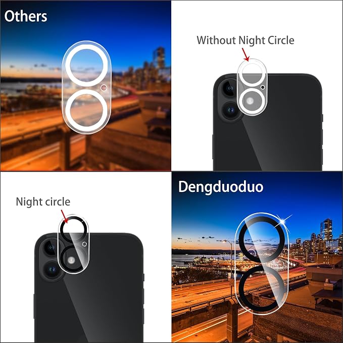 Dengduoduo Camera Lens Protector for iPhone 16 and 16 Plus 3 Pack, Tempered Glass, Ultra HD, 9H Hardness, Anti-Scratch, Case Friendly, Easy to Install [No Affect on Night Shots] - Image 5