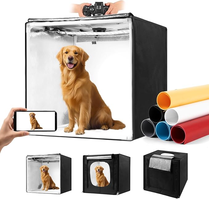 Photo Light Box, Portable 12/16/20/24/32 Photo Studio Light Box, Shooting Tent Kit with 405 Light Beads and 6 Color Backdrops. Lightbox with 3 Stepless Dimming Light Boards for Product Photography by Unknown