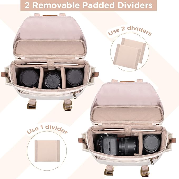 SMRITI Canvas Camera Bag Small- DSLR/SLR Waterproof Camera Bag for Canon/Sony/Nikon/Fuji, Cute Camera Sling Bag with Rain Cover, Travel Crossbody Camera Case Bag for Women Men Photographer (White) - Image 3