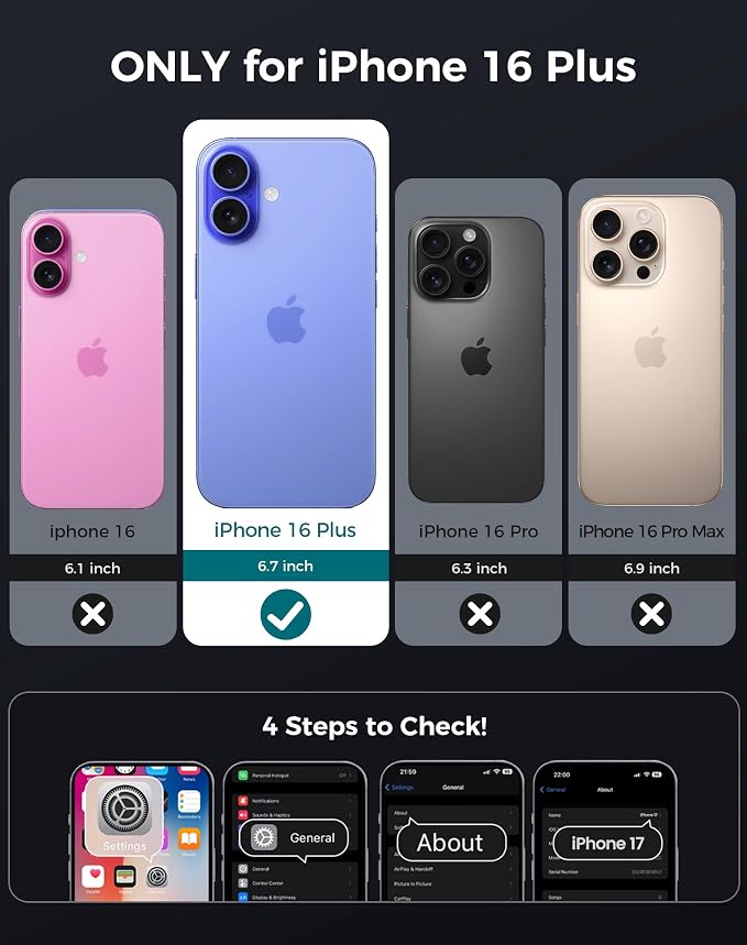 Goton 3 in 1 for iPhone 16 Plus Case with Privacy Screen Protector Black | Glass Camera Lens Protector,Compatible for MagSafe,Invisible Kickstand, Shockproof Phone Cover for iPhone16 Plus - Image 2