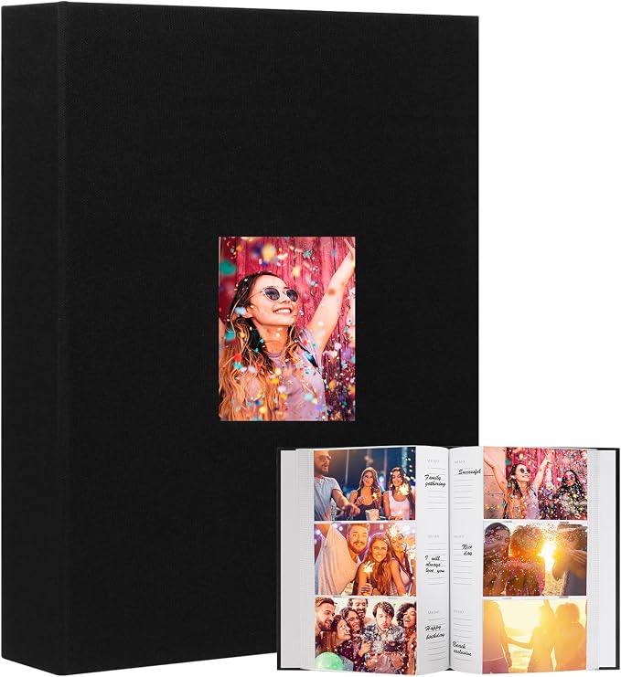 4x6 Photo Album Holds 360 Photos Writing Space, PU Leather, Black | Clear Acid-Free Sleeves, Memo Writing Areas, Front Display Window, Baby, Wedding, Travel & Family Picture Keepsakes by Xfveiwoo