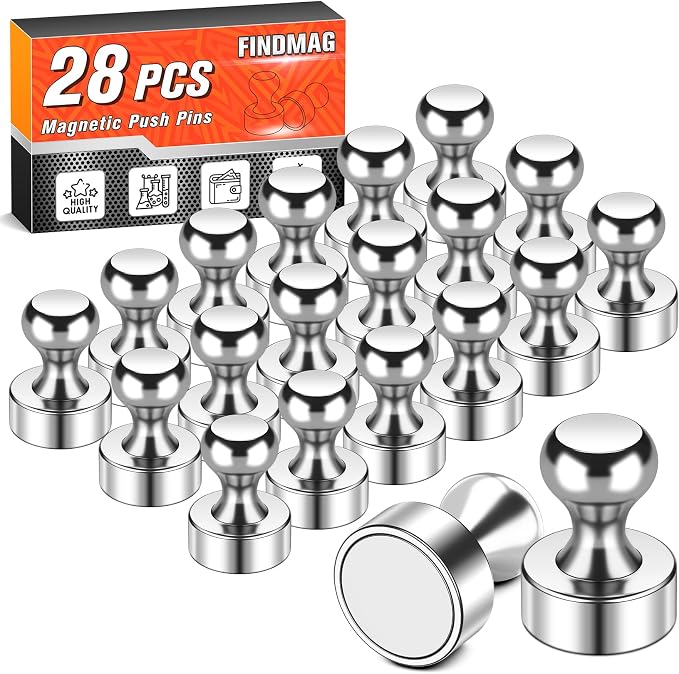 FINDMAG 28 Pack Fridge Magnets, Magnets for Whiteboard, Office, Silver | Refrigerator Magnets Strong for Photos, Pictures, Locker and Office, Accessories Decorative, Easy to Move by FINDMAG