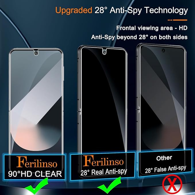 Ferilinso Privacy Screen Protector for Samsung Galaxy Z Flip 6/Z Flip 7 FE | 2 Pack, 9H+ Tempered Glass Back&Camera Lens Protectors, Military-Grade Shatterproof, Case Friendly, Easy Installation - Image 4