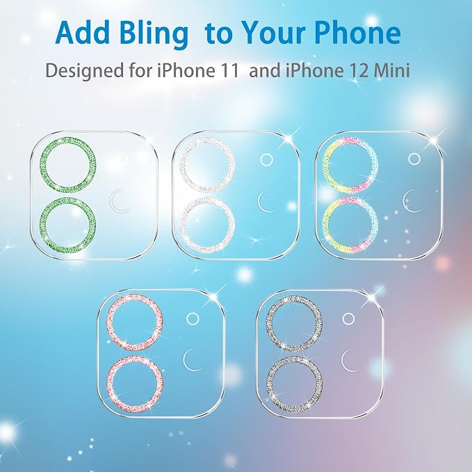 Dengduoduo 3 Pack Tempered Glass Camera Lens Protector for iPhone 12 6.1" Bling Glitter Sparkle, Ultra HD, 9H Hardness, Anti-Scratch, Case Friendly, Easy to Install [No Affect on Night Shots] - Image 7