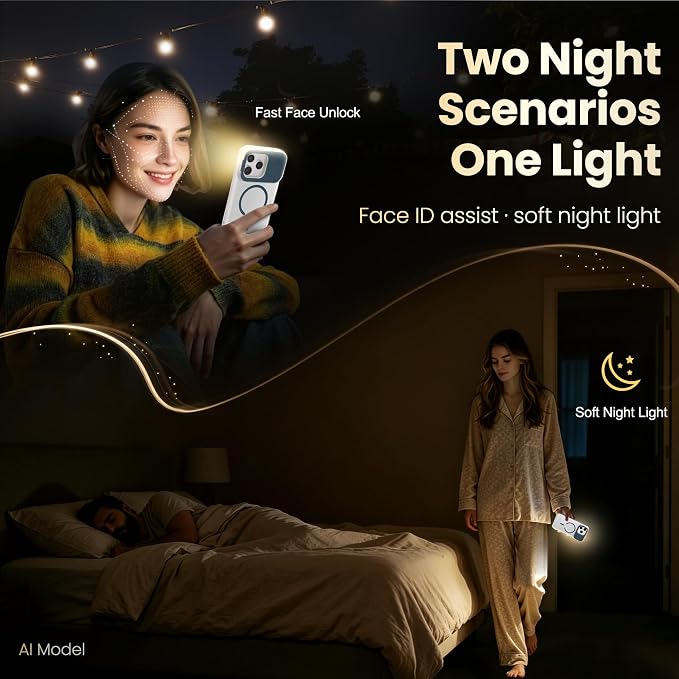 for iPhone 16 Case with Selfie Light, 3 Color Modes (Blue) | Compatible with MagSafe,Brightness Control, Memory Setting, USB-C Light Charging, Cable Included - Image 6