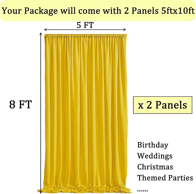 10x8ft Wrinkle Free Yellow Backdrop Curtain Panels, Thick Polyester Lemon Yellow Backdrop Drapes for Wedding Birthday Party Background Baby Shower - Image 5
