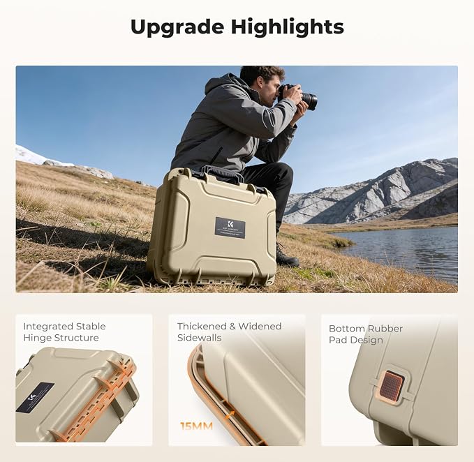 K&F CONCEPT Waterproof Hard Case, IP67 Protective Case with Pre-Scored Foam | Pick & Pluck Foam, Waterproof, Dustproof, Shockproof, HardShell Case for Camera & DJI Drone & Equipment Storage, BC01 - Image 5