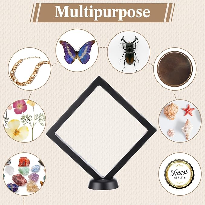 Harloon 12 Pcs 3D Floating Display Case, Black White, 3 Size, Square | 3D Floating Frame for Challenge Coins, Medallions, Fossils, Gemstones, Jewelry, Collectibles Shadow Box Display Holder - Image 6