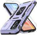 DEERLAMN Case for Samsung Galaxy S25 Plus/S24 Plus 6.7-Inch with Slide Camera Cover+Screen Protector(1 Pack), Rotated Ring Kickstand Military Grade Shockproof Protective Cover-Light Purple by DEERLAMN