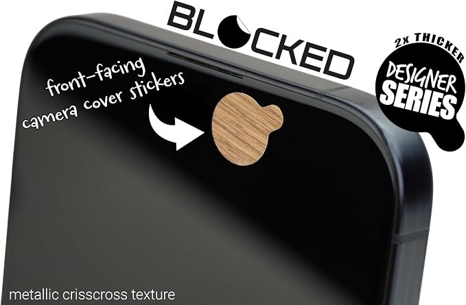 Rigid Series - 2X Thicker | BLOCKED Original Vinyl Webcam Cover Stickers | Restickable & Stackable Privacy Covers | for All Camera-endable Devices | 3-Sizes | 57 Tabbed Wood Grain Textured - Image 2