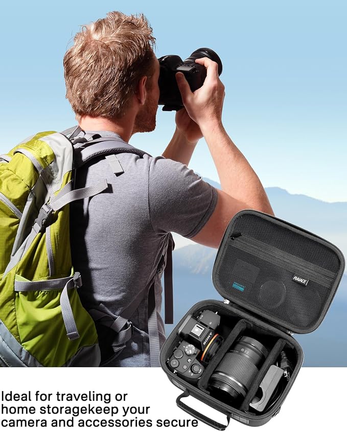 RAIACE Hard Case Compatible with Sony Alpha 7 II III IV/7R V Camera, for Nikon, for Canon, for Pentax and More. Mesh Pocket for Charger, Cables, Cards and Accessories. (case only) - Black - Image 7