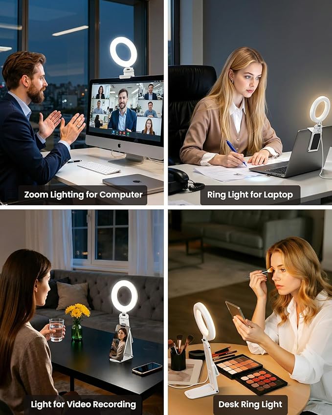 Ring Light for Laptop Desk Clip On,Small Computer Video Conference Lighting with Stand for Phone/Webcam/Monitor,5" Portable Mini LED Selfie Light Desktop for Zoom Meeting/Video Call/Recording(White) - Image 6