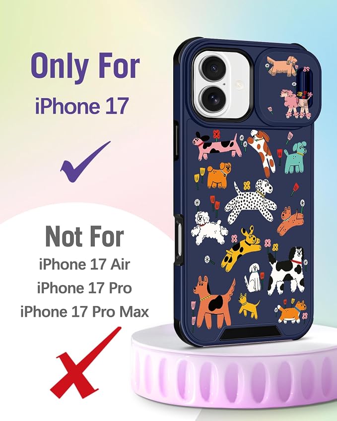 Buleens for iPhone 17 Case 6.3 Inch - with Ring Stand & Camera Cover Aesthetic Cute Designed for Women Girls Girly Cartoon Kawaii Dogs Unique Phone Case for iPhone 17 Compatible with Magsafe - Image 2