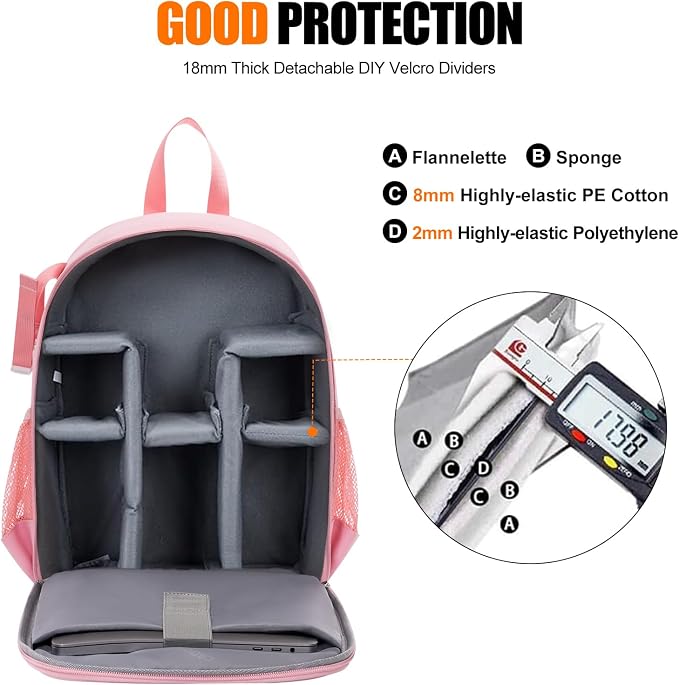 CADeN Camera Backpack Bag Professional for DSLR/SLR Mirrorless Camera Waterproof, Camera Case Compatible for Sony Canon Nikon Camera and Lens Tripod Accessories (Small, Pink) - Image 7