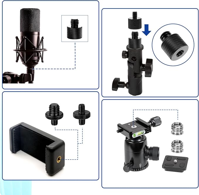 Xthrotsenk Tripod Screw Adapter 6 Pcs Aluminum Threaded Converter 1/4 Male to 3/8 Female and 3/8 Male to 1/4 Female for Tripod Camera Monitor Mic Stand Light Stand (Black) - Image 6