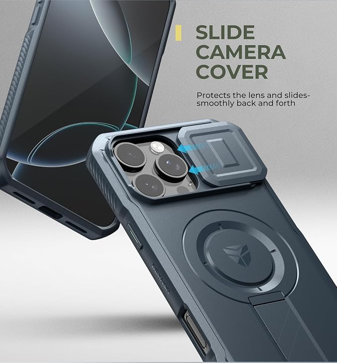 Dexnor for iPhone 16 Pro Max Case with Slide Camera Cover & Adjustable Kickstand, Magnetic Rugged Shockproof Bumper Cases Heavy-Duty Magnetic Protective Cover,Navy Blue - Image 4