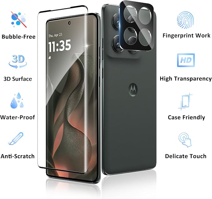 2+2 Pack for Motorola Edge 2025 Screen Protector and Camera Protectors, Fingerprint Support, Case Friendly, Bubble-Free, Anti-Scratch, 9H Hardness Clear Glass Screen Protector for Edge 2025 - Image 7