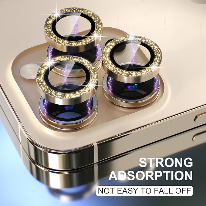 Choiche for iPhone 13 Pro/iPhone 13 Pro Max Camera Lens Protector | Ultra HD, Bling 9H Tempered Glass Camera Cover Screen Protector Metal Ring Decoration Accessories (Glitter-Gold) - Image 5
