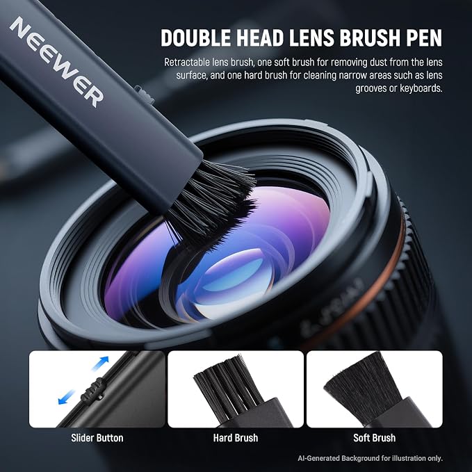 NEEWER 5 in 1 Camera Lens Cleaning Kit, 1x Lens Brush Pen + 1x Air Blower + 1x 24mm Full Frame Sensor Swab + 2X Cleaning Cloth, for Electronics, Smartphones, Tablets, HM-43 - Image 3